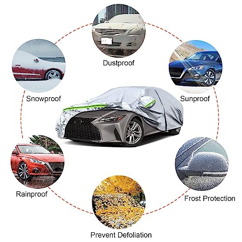 Waterproof Car Covers Replace for 2005-2025 Lexus IS250 IS300 IS350, 6 Layers Silver All Weather Custom-fit Car Cover with Zipper Door & Windproof Bands for Snow Rain Dust Hail Protection - Image 6