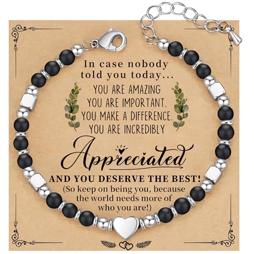 Image of Inspirational Gifts for Women, Thank You Gifts for Women Coworker Friends Nature Stone Bead Bracelet Jewelry Birthday Gift