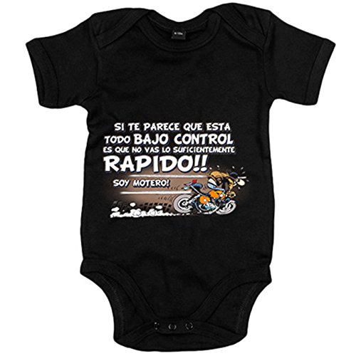 Body bebé no vas lo suficientemente rápido soy motero - Negro, Talla única 12 meses