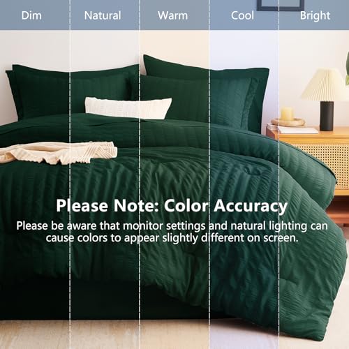 Image of CozyLux Full Size Comforter Sets Emerald Green, 7 Pieces Seersucker Textured Luxury Bed in a Bag, All Seasons Bedding Sets with Down Alternative Comforter, Sheets, Pillowcases & Shams, Bedroom Bed Set