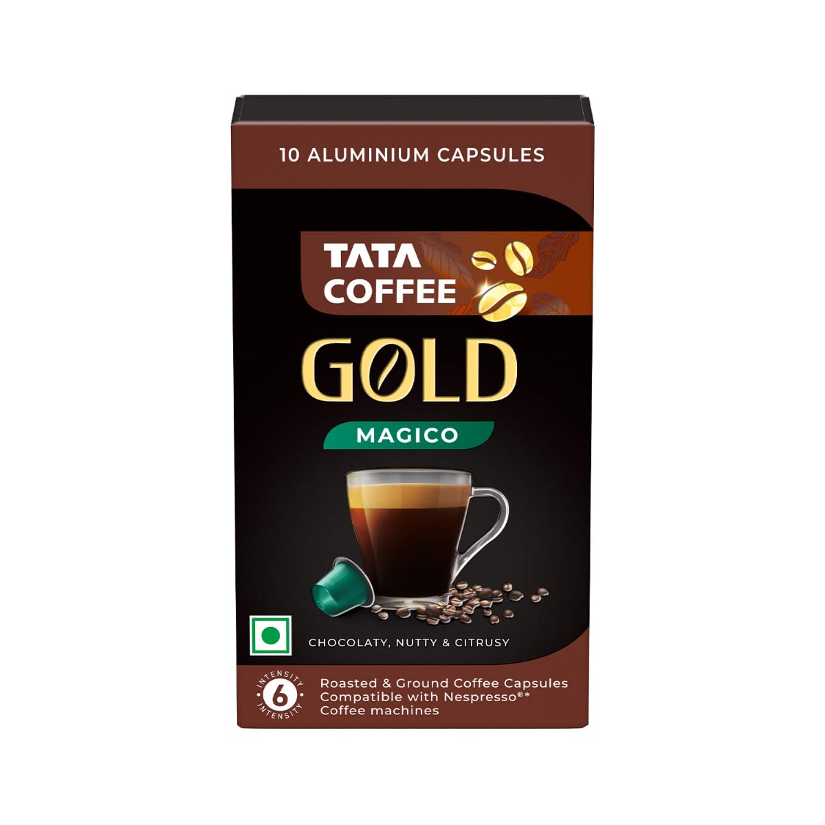 See full amazon price history chart for Tata Coffee Gold Coffee Capsules, Intensity- 6 | Tasting notes: Chocolaty, Nutty & Citrusy | 100% Arabica Coffee | Nespresso Compatible Coffee Pods, 10 Aluminium Capsules, 55 g Tata Coffee Gold Coffee Capsules, Intensity- 6 | Tasting notes: Chocolaty, Nutty & Citrusy | 100% Arabica Coffee | Nespresso Compatible Coffee Pods, 10 Aluminium Capsules, 55 g (B0D6NF14LN) Amazon Price History, Amazon Price Tracker