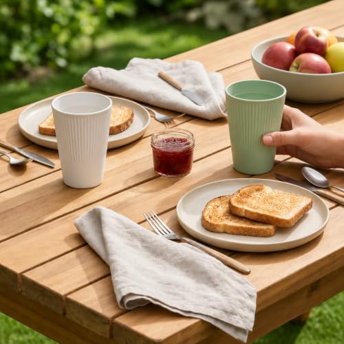 Image of Wheat Straw Cups - Set of 4 Reusable 400ml Drinking Glasses | Ribbed Unbreakable Lightweight Tumblers for Water, Juice, Tea, Coffee | Home, Kitchen, Outdoor Use (Multicolor)