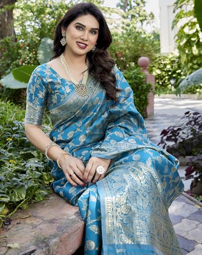 Image of Yashika Women's Trendy Pure Banarasi Kanjivaram Saree with Blouse Material