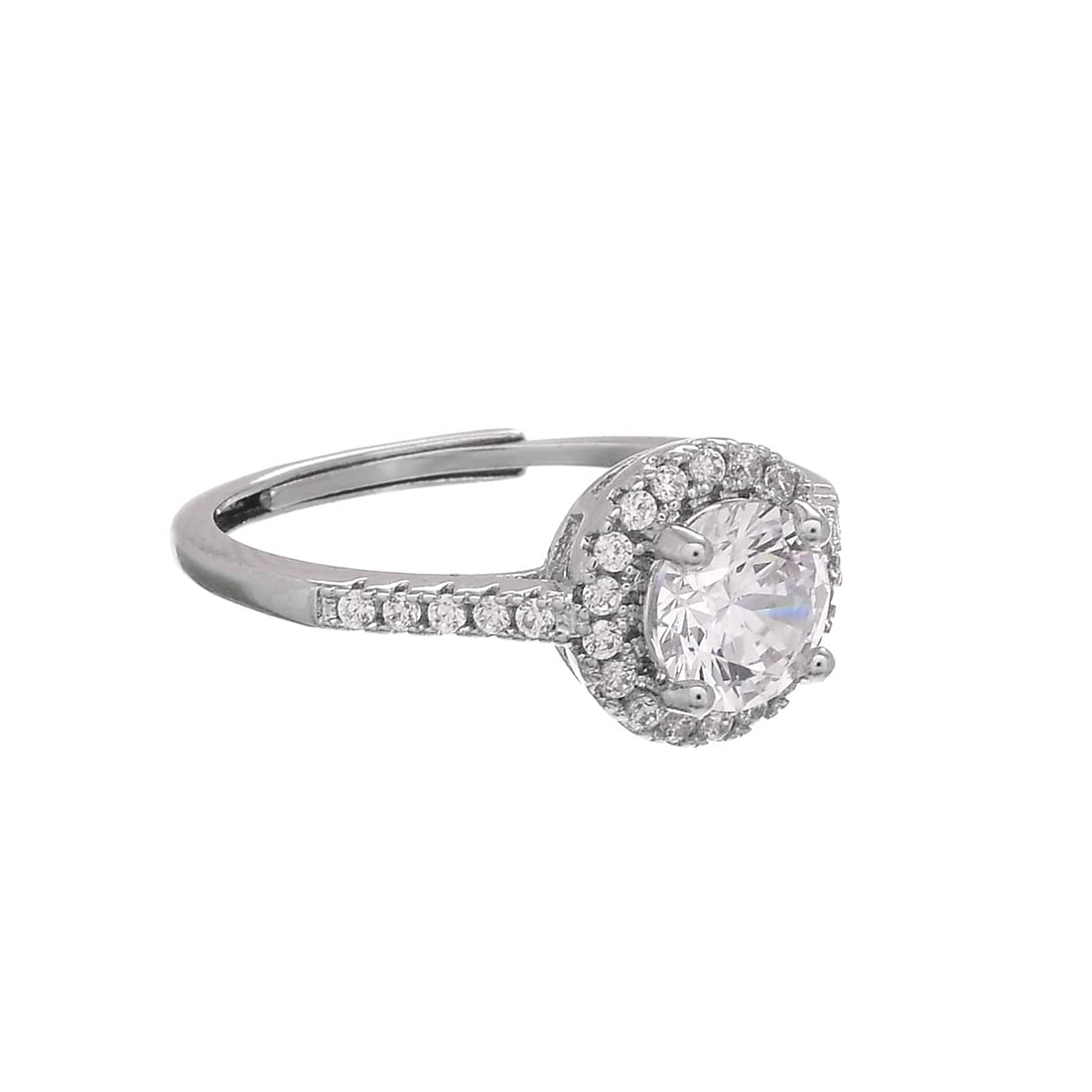 Four Prong Setting Large Round Cut Zircon Silver Ring-image-36