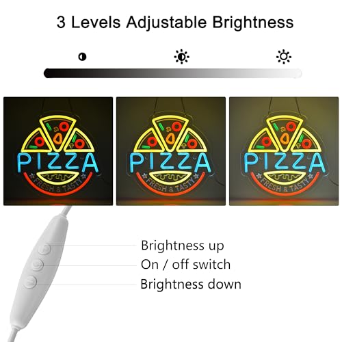 Image of Pizza Neon Sign, Neon Lights Hanging Wall Art Decoration for Restaturant Shop Bar Market Bakeries Cafe Celebration Home Decor, USB Powered Ultra Bright Dimmable,12.6x12.6inches