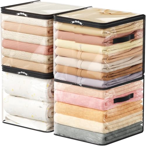 Image of JD FRESH 4 Piece 36L PVC Transparent Storage Bag with Zipper /Foldable Clothes Organiser for Wardrobe /Garments Organizer /Space Saving Storage Box for Sarees /Lehengas /Towels /Toys - (13 x 13 x 13 Inch)
