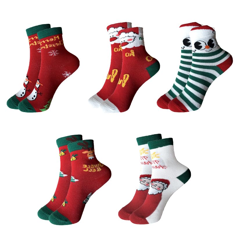 Zzxlw Kinder Weihnachtssocken Jungen Festliche Baumwolle Mischung Urlaub Mädchen - 5 Paar Weiche und bequeme Winter Crew Socken 3-12 Jahre