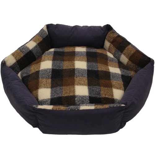 Mool Tartan hexagonal Cushioned Dog Bed, Width: 70 cm (28 inches), Blue