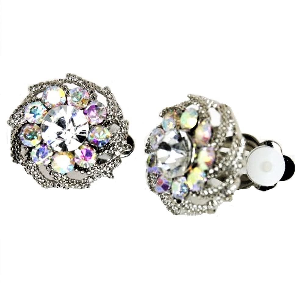 Vintage Swirl Design Simulated Rhinestone Cluster Clip-on Earrings