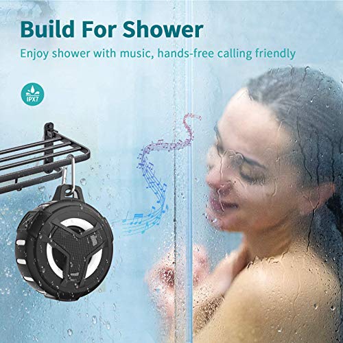 EBODA Bluetooth Shower Speaker, Portable Bluetooth Speakers, IP67 Waterproof Wireless Speaker with LED Light, Floating, 2000mAh, True Wireless Stereo for Kayak, Beach, Gifts for unisex -Black - Image 5