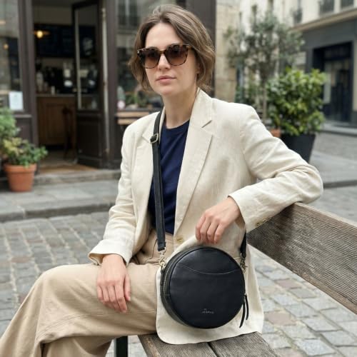 Image of S-ZONE Leather Crossbody Bags for Women Circle Shoulder Round Purse Travel