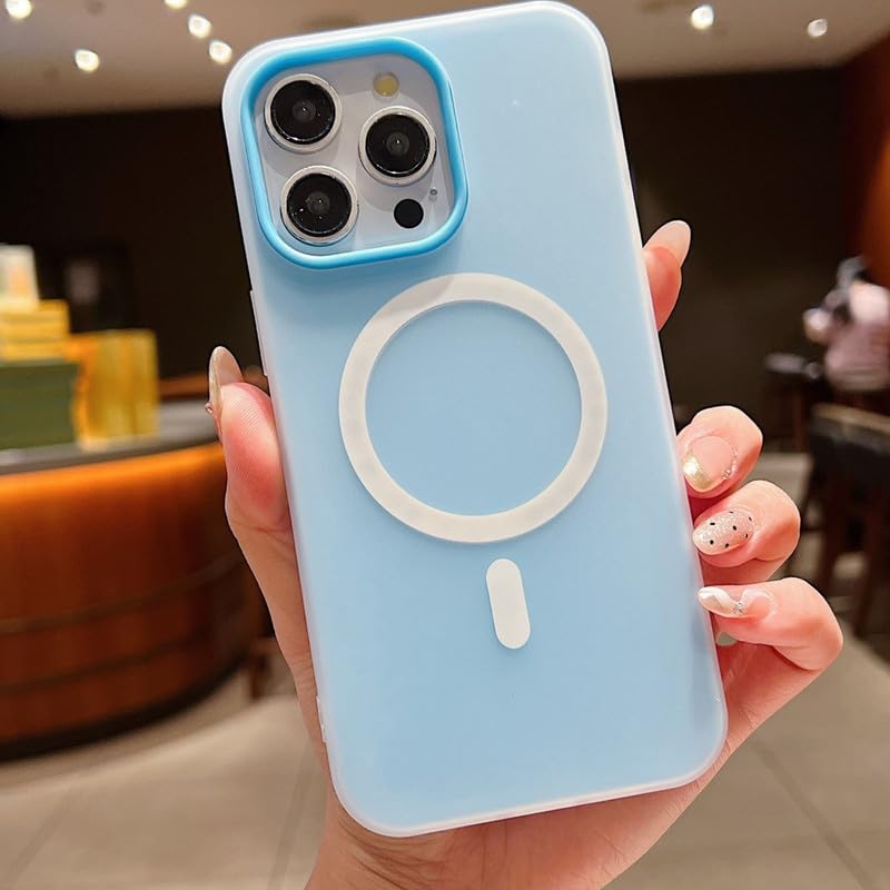 Image of LuxuryKase Magnetic Silicone Candy Case for iPhone 14 Pro Max | MagSafe Compatible | Slim Protective Case | Lightweight & Flexible | Wireless Charging | Soft Matte Finish - Blue