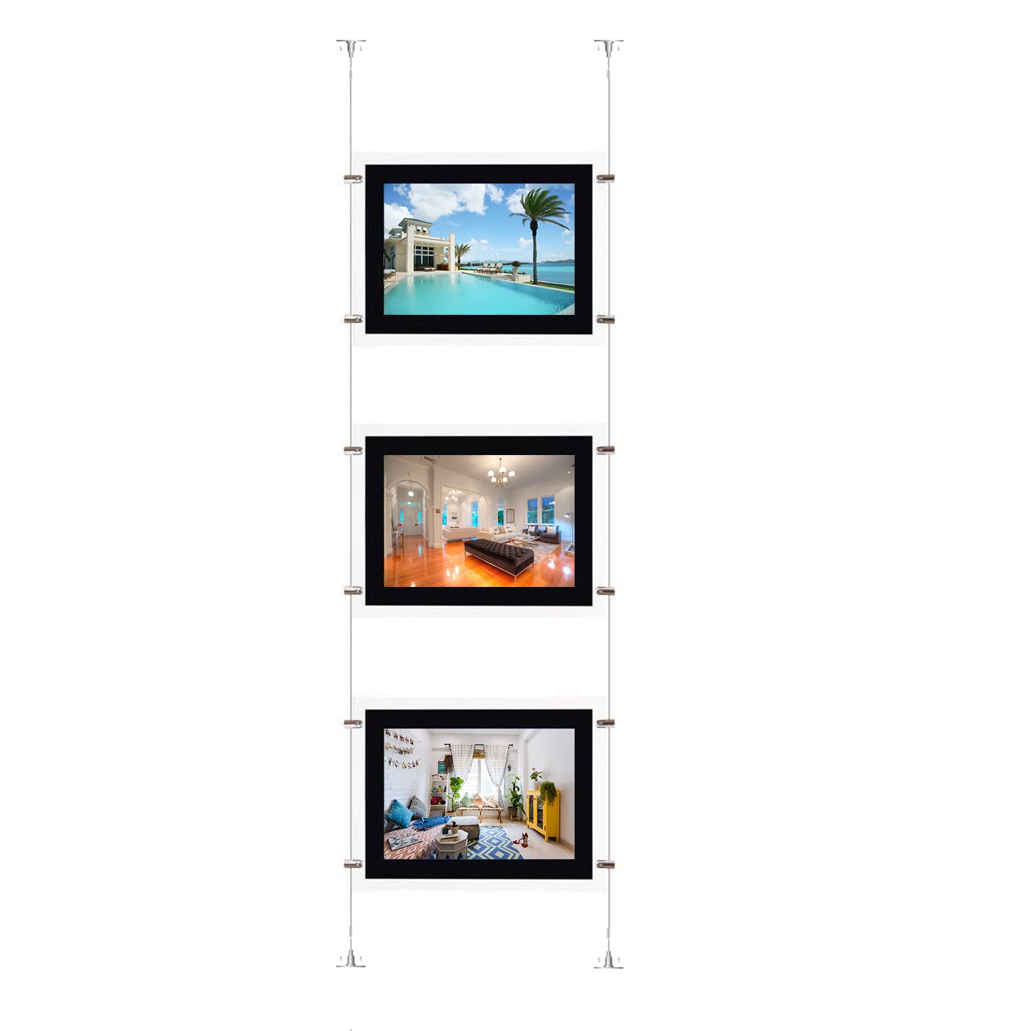 A4 Size LED Acrylic Poster Photo Frame Light Box Sign Holder for Real Estate Window Hanging Display (Horizontal Hanging, 3 Pieces A4 per Group)