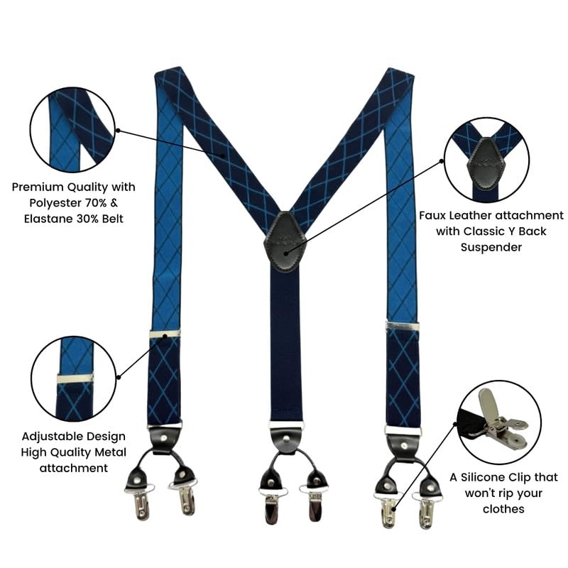 Image of The Tie Hub Suspenders for Men | Slim Clip-On Y-Back Elastic Braces | Adjustable 1.25 Inch | Formal Wedding Office