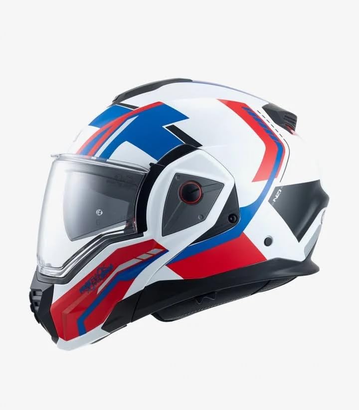 NZI Casco Modular NZI Fastback Duo 180º Shadow Blanco Azul Rojo Abatible con Visor Solar - Unisex Hombre y Mujer - Homologado P/J ECE 22.06 (XXL)