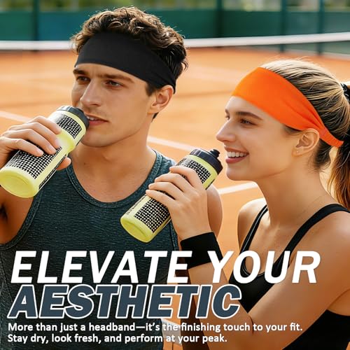 Image of ROCKTAKIN 5 Pack Running Headbands, Moisture Wicking Non-Slip Wide Elastic Sweatbands, Athletic Workout Sports Headbands for Men & Women, Running Cycling Basketball