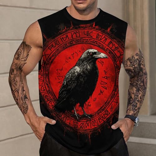 ENLACHIC Men's 3D Viking Tattoo Print Tank Tops Muscle Fit Norse Mythology Summer Gym Sleeveless Shirts2