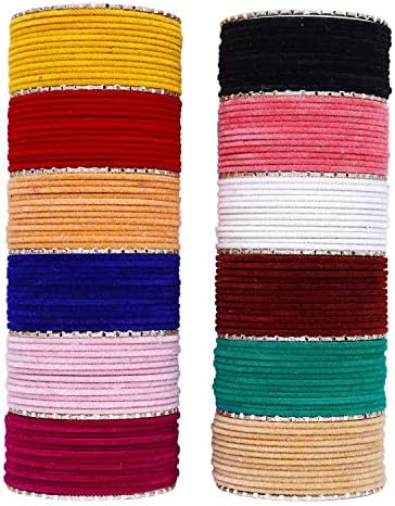 SANARA Indian Traditional Bollywood Gorgeous 156 pcs 12 color Velvet Bangle Box Set Women Wedding Wear Bangle Set (2.8)