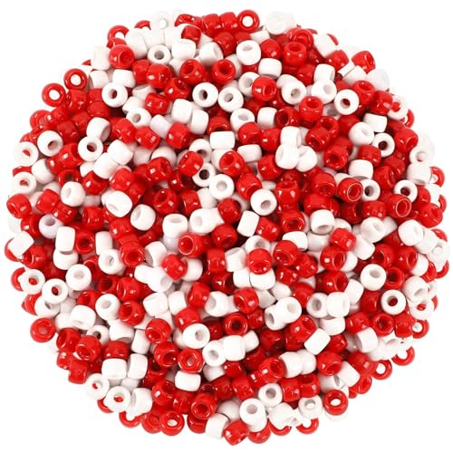 UPINS 1200Pcs Red White Pony Beads Valentines Day Pony Beads Bulk for Bracelets Necklace Earrings Jewelry Making Party Decoration Supplies DIY Craft
