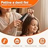 Pettine Professionale per Pidocchi e Lendini in Acciaio Inossidabile, per Bambini, Adulti e Animali Domestici - Design Ergonomico Antiscivolo con Denti Fini