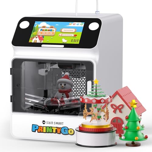 SainSmart PrintyGo Mini 3D Printer for Kids, 600mm/s Auto Leveling Printer for Beginners with 5' Touch Screen, 1500+ Models, Child-Safe Design, Wi-Fi/App Control, Pre-Assembled for STEM Learning Gift