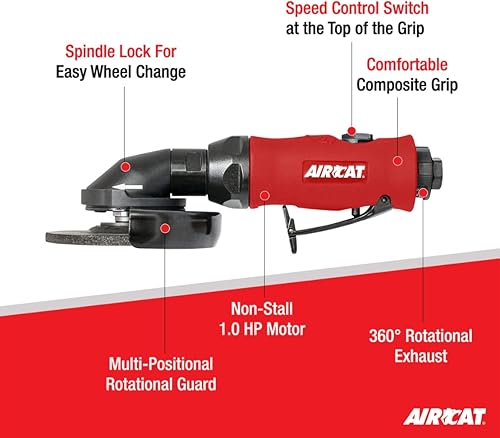 Miniatura 2 de AIRCAT Herramientas neumáticas 6340-A: 1.0 HP Amoladora angular de 4-1/2 pulgadas con bloqueo de husillo 11,000 RPM