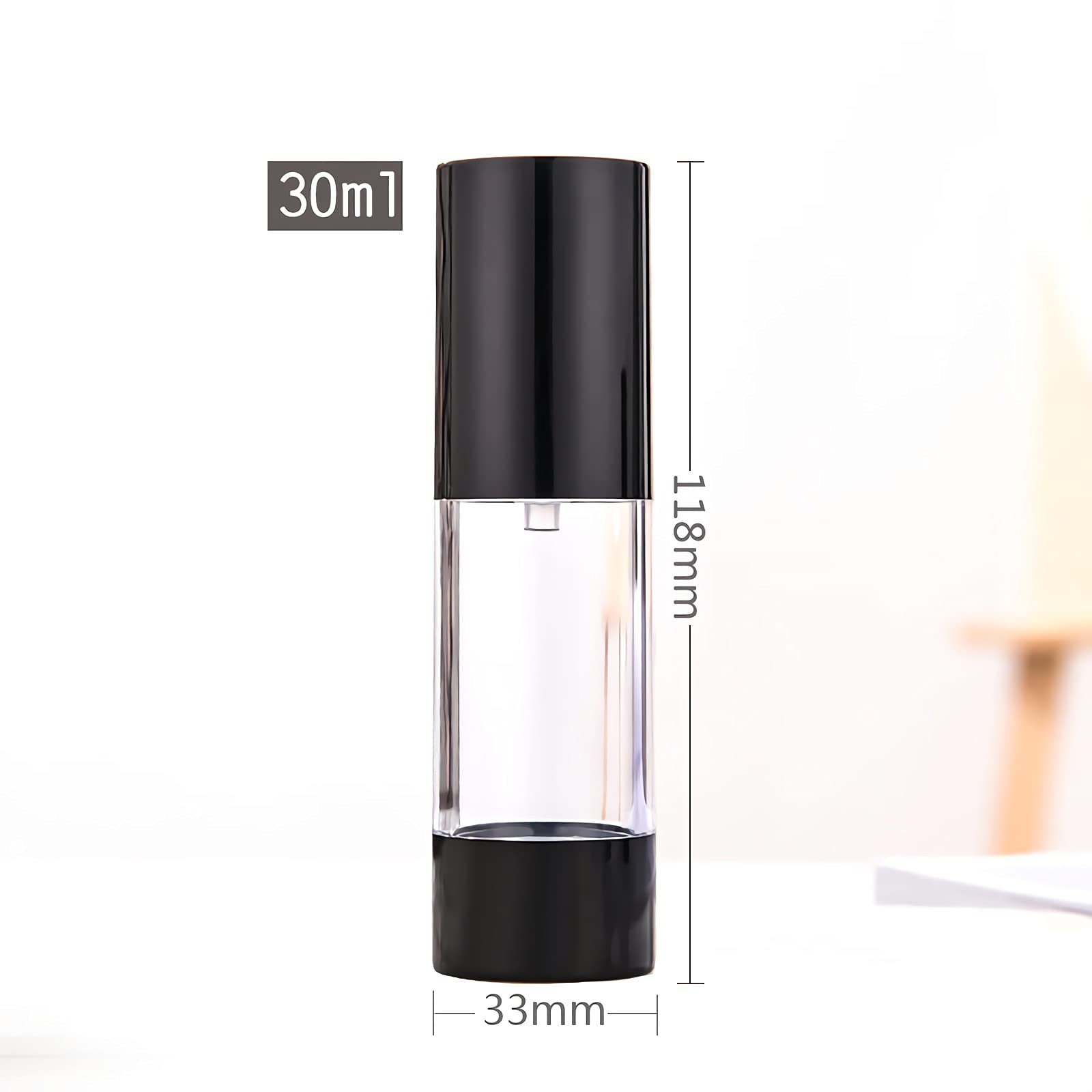 TIANZD 12 Pezzi 30 ml Plastica Bottiglie Airless Dosatori per Cosmetici, Nero Trasparente Bottiglie di Pompa Ricaricabile per Gel Dispenser, Flacone Contenitori per Liquidi Viaggio con Siringa
