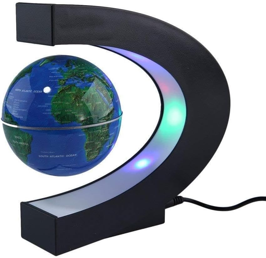 Levitating Globe, LED Levitating, Magnetic levitation with Light, C-Type, World map (Blue)(Blue)