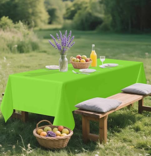 Image of SietDESEO 2 Pack Lime Green Plastic Tablecloth Rectangle 54 x 108 Premium Disposable Table Cloth Plastic Lime Green Table Cover for Wedding Baby Shower Party Decorations