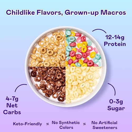 Image of Magic Spoon Cereal - High Protein Cereals - Sugar Free Snacks & Breakfast Food - Grain & Gluten Free Cereal - Low Carb & Keto Friendly - 4 Pack Variety: Fruity, Cocoa, Classic Marshmallow, Peanut Butter