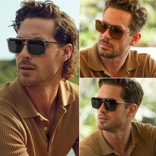 Myiaur Polarized Aviator Sunglasses for Men, Trendy Double Bridge Sun Glasses with UV400 Protection Fashion Shades2