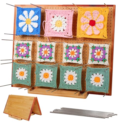 Image of 19 inch Crochet Blocking Board with 35 Pins /Pegs, Granny Square Blocking Boards for Crochet Projects, Wooden Crocheting Accessories Gifts for Crocheters