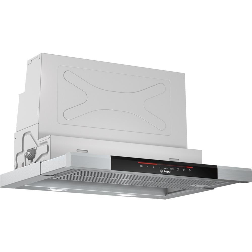 Bosch DFS067J50 Serie 8 Flachschirmhaube/B / 60 cm/Edelstahl/wahlweise Umluft- oder Abluftbetrieb/DirectSelect-Bedienung/Silence/Intensivstufe/Metallfettfilter (spülmaschinengeeignet)