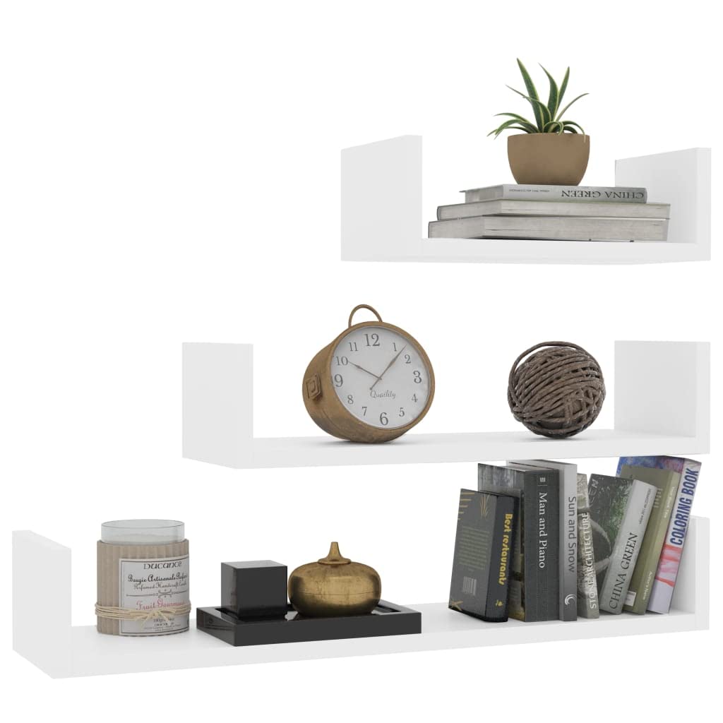 FIRBNUS 3 Piezas Estantes de Pared de Madera Contrachapada Diseño en Forma U Estantes de Wall Estante de Exhibición Suspendidas de Tablero Blanco Ideal para Hogar Oficina Dormitorio