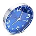 Egundo Blue Wall Clock Battery Operated 12 Inch Decorative,Silent Non Ticking Quartz Analog Metal Large Number Round Quiet Clocks,Home Decor Bright Color Clock Living Room Bedroom Kitchen Office