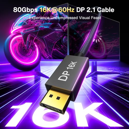 IVANKY VESA Certified 80Gbps DisplayPort Cable 2.1,UHBR20 16K DP Cord 6.6FT - image 2