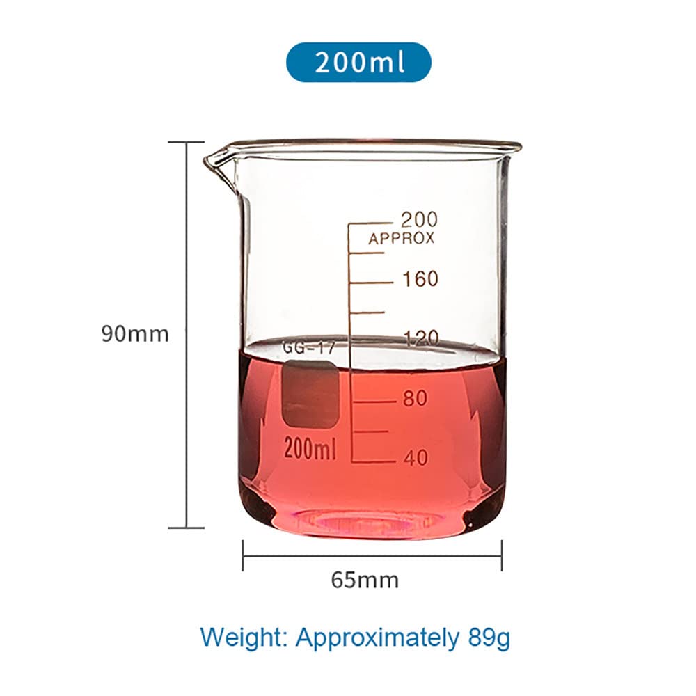 vasos de precipitados de vidrio de forma baja, (100 ml, 150 ml, 200 ml, 250 ml, 300 ml) Vaso de laboratorio de borosilicato, vaso de medición de vidrio con graduación y pico vertedor, para laborator