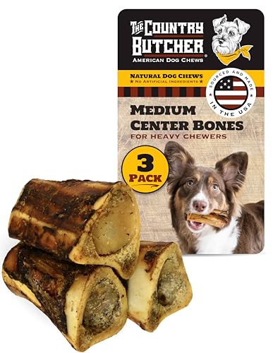 THE COUNTRY BUTCHER 4" Beef Marrow Dog Bones, Natural Chew, USA, 3 Count