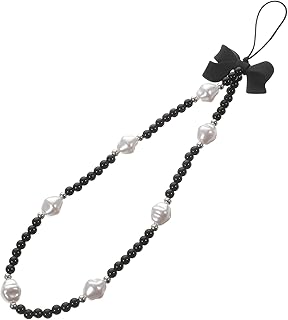 MUSISALY Cordão Para Celular Decoração De Pérola Cordão De Pérola Decoração Coreana Pulseira De Telefone Alça De Pulso De Telefone Charme De Telefone Plástico Preto Corrente De Contas Para