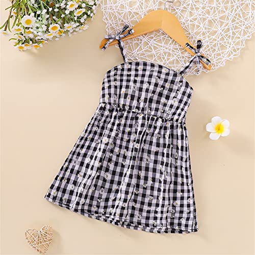Newborn Infant Baby Girls Clothes Summer Strap Floral Plaid Knotted Sling Dress Casual Ruffle Beach