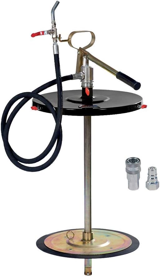 Air Operated Grease Pump for 35 lbs Drums w/Rigid Valve and Follower Plate | 60:1 Portable High-Pressure Manual Grease Bucket Pump
