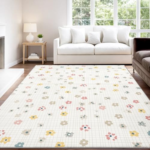 Tapis de salon antidérapant et lavable grand format blanc
