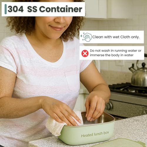 Image of MISK Electric Heating Lunch Box, 1200 ML Capacity, Portable Stainless Steel Food Warmer for Office, Work, Travel use| Radiation Free | Plug and Heat | hot Meal Tiffin Box