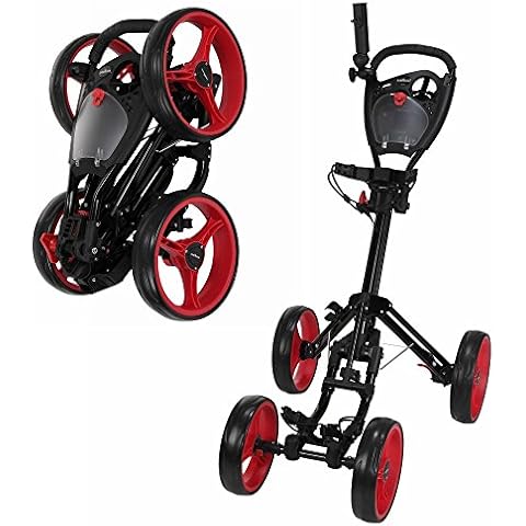 Caddymatic Golf Quad 4-Wheel Folding Golf Pull/Push Cart Black/Red Cover
