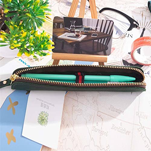 Image of Retro Crazy Horse Genuine Leather Stationery Pencil Case Storage Bag Casual Stationery Box (Green)