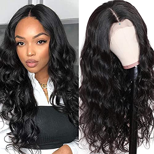 T Part Lace Wigs Human Hair Brazilian Body Wave Lace Front Wigs for Black Women 16 Inch 150% Density Middle Part Lace Front Wigs Human Hair Pre Plucked with Baby Hair Body Wave Wigs Black Color