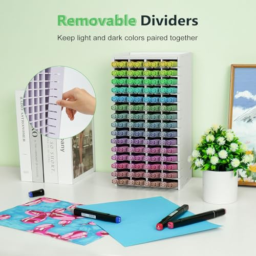 Image of SANFURNEY Art Marker Storage Rack for 120 Markers, Watercolour Brushes Pens Color Pencils Organizer Holder for Desk Christmas