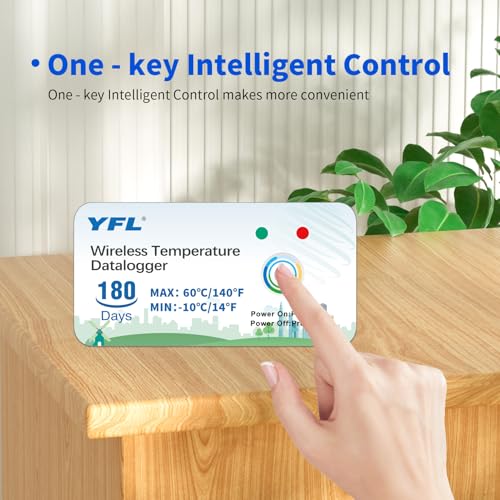 Image of YFL Wireless Temperature Data Logger Reusable Temperature Sensor USB-Free Thermometer Recorder High Accuracy Thermometer with PDF Reports 180 Days Room Temperature Monitor Indoor Outdoor-10 Packs