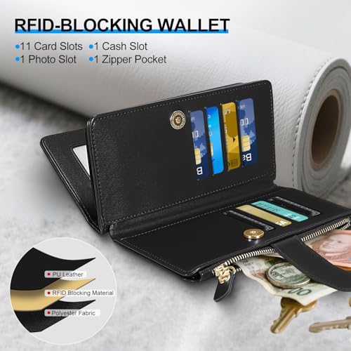 CMIDUS Magnetic Case for iPhone 15/14 / 13 Wallet Compatible with Magsafe RFID Blocking Card Holder Detachable Phone Cover Kickstand Snap Strap Zipper Pocket PU Leather 6.1 inch (Black) by CMIDUS - Image 6