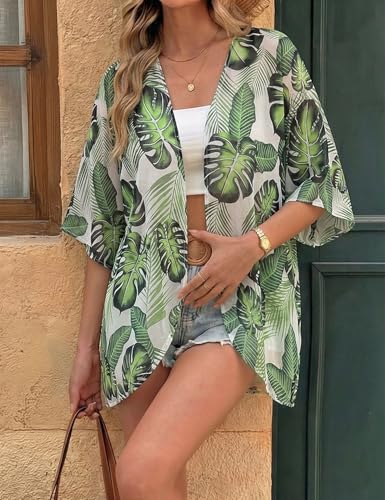 Image of Chunoy Women Floral Beach Wear Cover Up Chiffon Kimono Cardigan Open Front Blouse Top